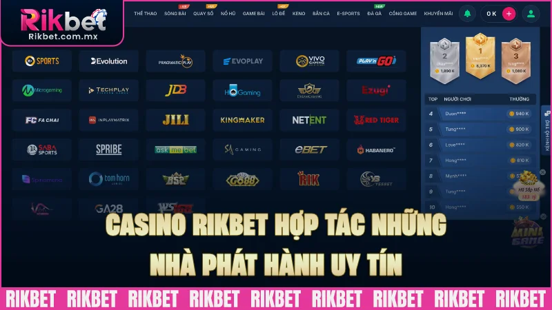 Casino RIKBET với những nhà phát hành uy tín