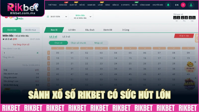 Sảnh xổ số RIKBET có sức hút cực kỳ to lớn